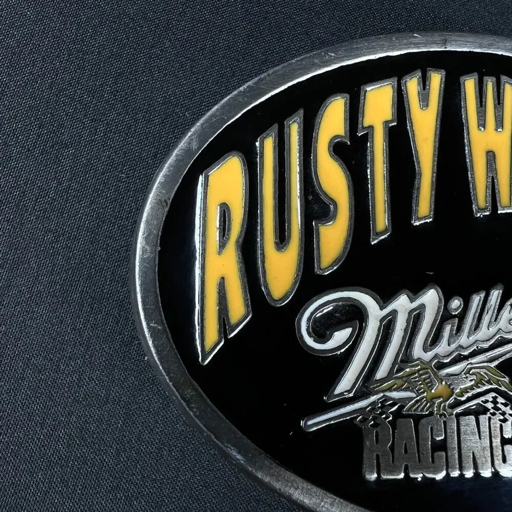 Vtg 90s Rusty Wallace Miller Racing Advertising Metal Belt Buckle Eagle USA MADE